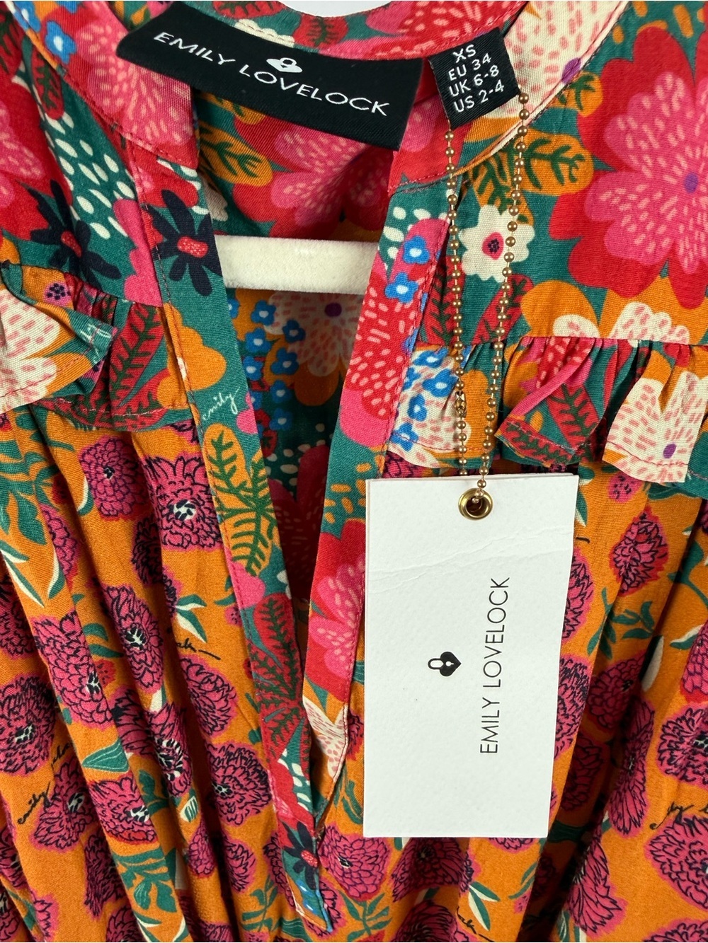 Emily Lovelock Georgette Floral Patchwork Belted Maxi Dress NWT Boho Sz 2-4 (XS) - Picture 5 of 6
